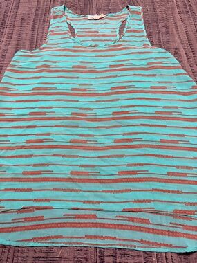 Olive & Oak Aqua and Coral Striped Tank Top